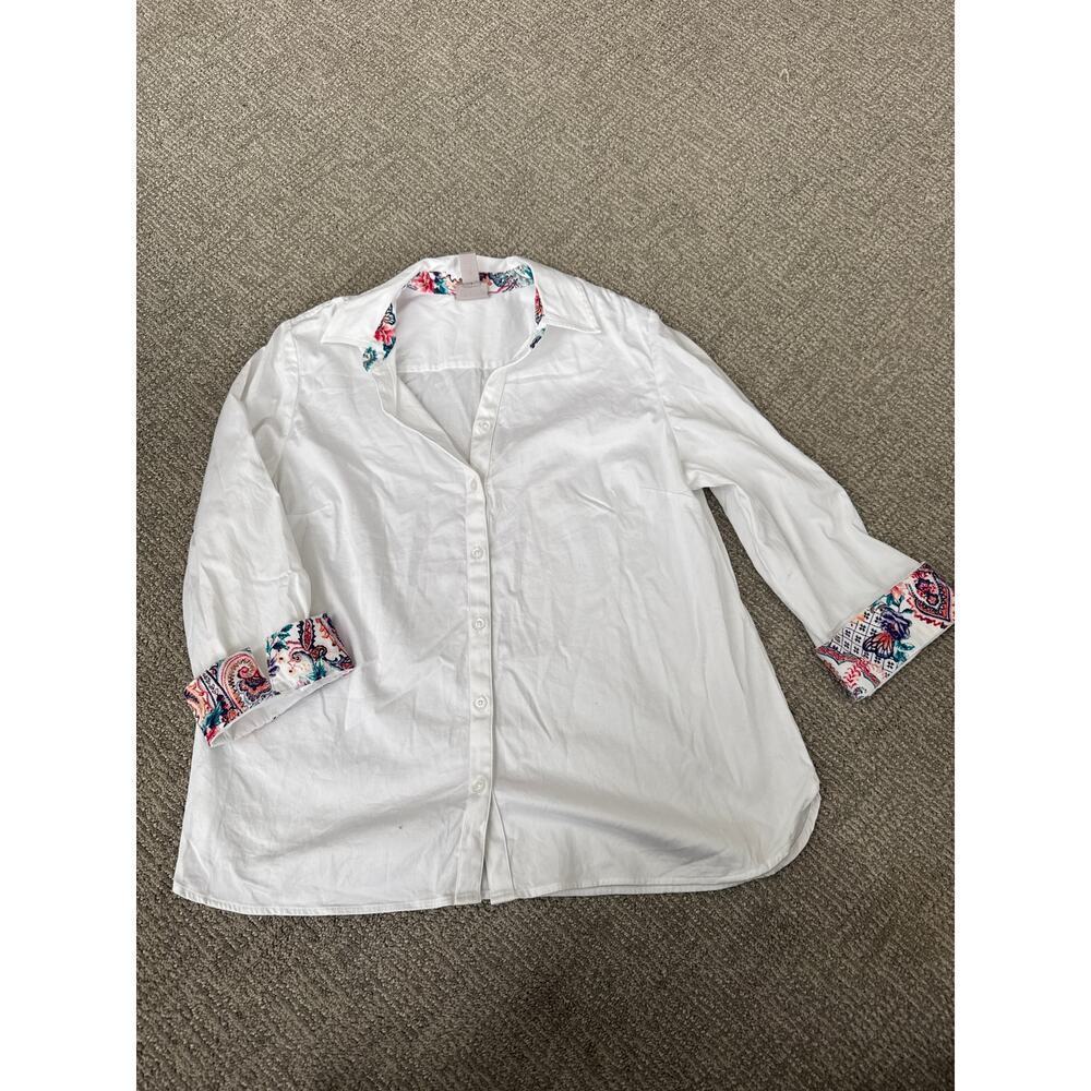 Chico’s floral
Trimmed 3/4‎ sleeve blouse 
Womens 2  (12-14)
